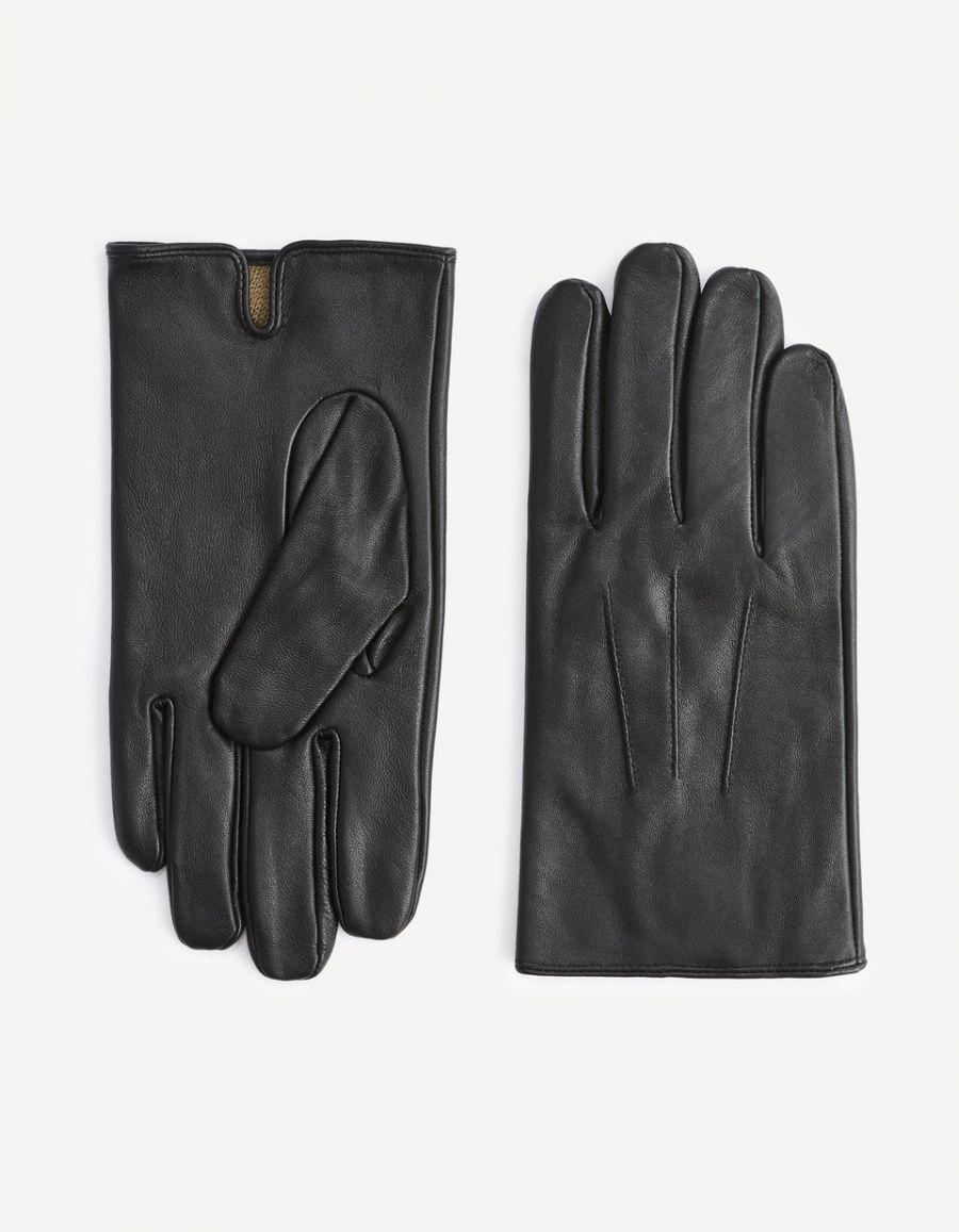 Gants en cuir detail surpiqure Celio Tunisie