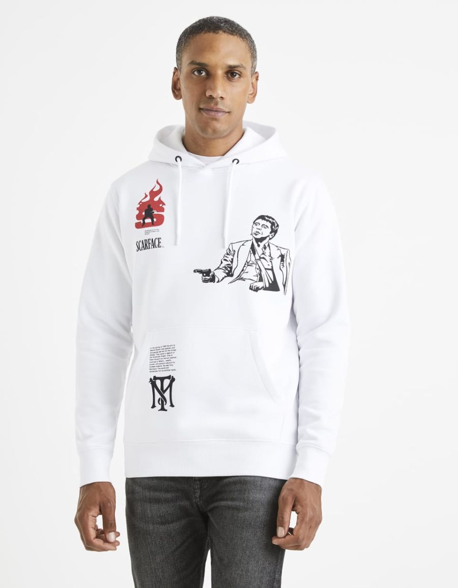 Pull noir à capuche homme Scarface sweat moyen neuf sans étiquette film