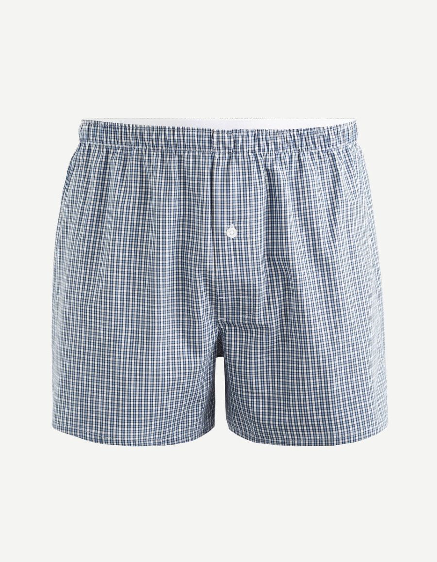 ROYALZ Caleçon Homme Coton 100% (Lot de 5) Boxer Americain Calecon Parachute sous-Vêtements Plaid Blue Classique, Couleur:Set 001 (Lot de 5 - Multicolore), Taille:S