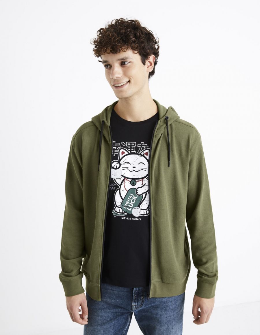Sweat a capuche zippe kaki Celio Tunisie