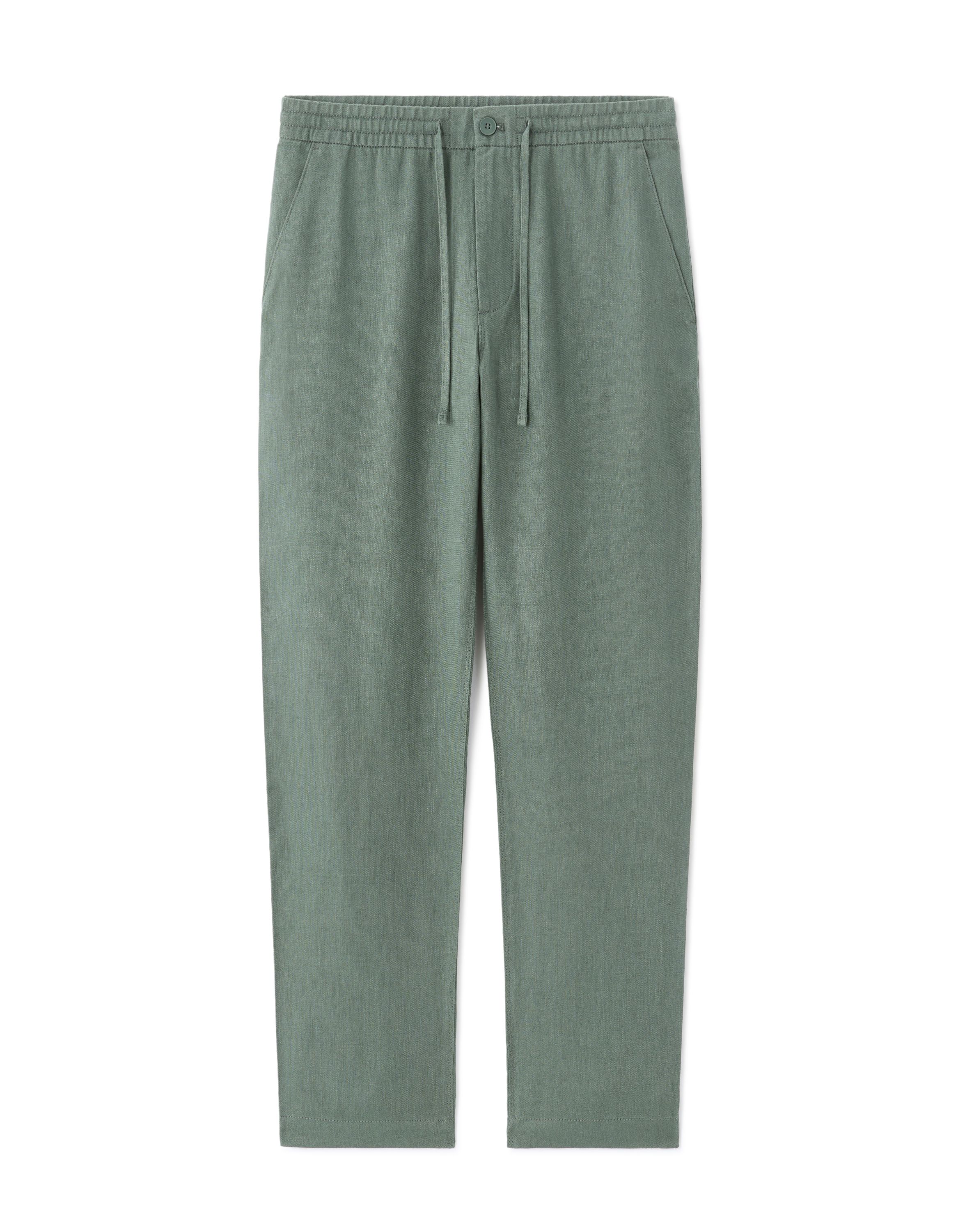 Pantalon straight 100% lin - vert moyen