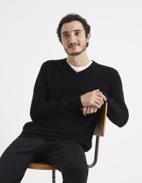 Pull 100% Cachemire Noir N.S CASHMERE - Taille M/38, Col V, Manches 3/4, Très Doux, Occasion En Excellent état